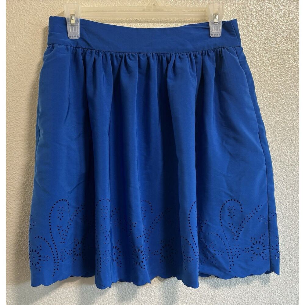 Vintage Mini Skirt Royal Blue Floral Eyelet Retro Feminine Boho Whimsical Size M